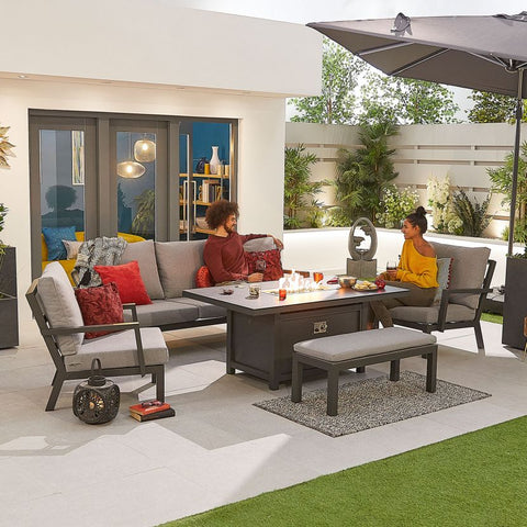 Vogue Aluminium Casual Dining 3 Seater Sofa Set with Firepit Table & Bench