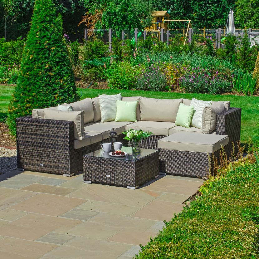 Brown Rattan with Beige Cushions