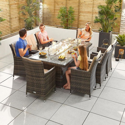 Sienna 8 Seat Dining Set - 2m x 1m Rectangular Firepit Table