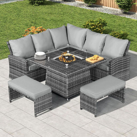 Compact Cambridge Casual Dining Corner Sofa Set with Firepit Table