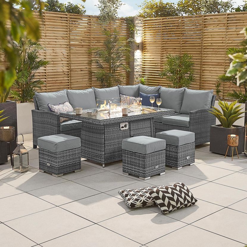 Cambridge Right Hand Casual Dining Corner Sofa Set with Firepit Table