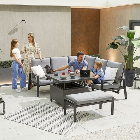 Compact Enna Aluminium Reclining Casual Dining Corner Sofa Set with Rising Table & Bench