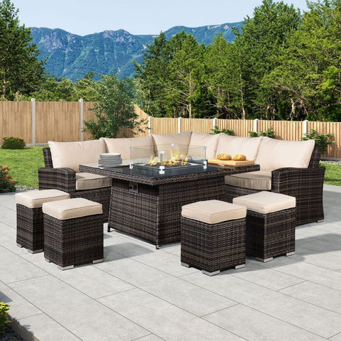 Deluxe Cambridge Casual Dining Corner Sofa Set with Firepit Table